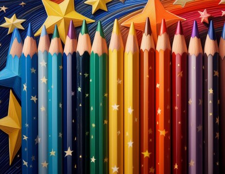 Eine Nahaufnahme zeigt eine bunte Auswahl an Farbstiften