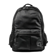 Naklejka premium The Rugged Explorer: A striking, close-up studio shot of a meticulously crafted black backpack, evoking feelings of adventure and preparedness for travel.