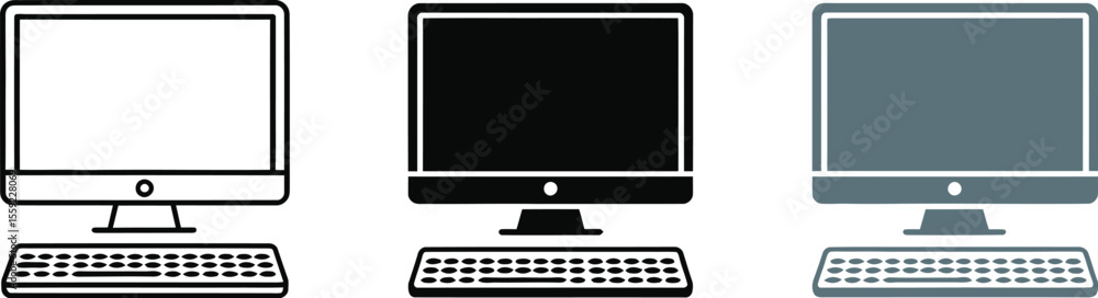 Poster computer desktop pc vector icons illustration set for graphic design and web design projects use
