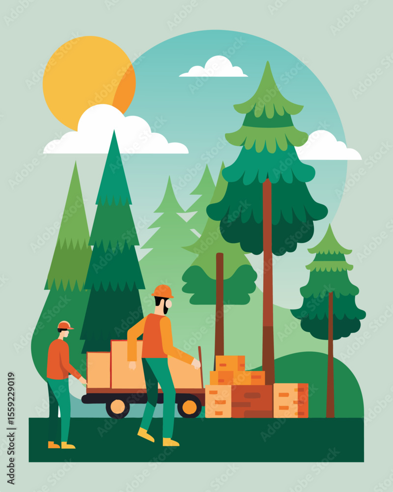 Poster a logging company implements sustainable practices selectively harvesting mature trees and replantin