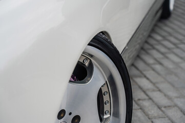 Close-Up of Custom Car Wheel and Tire Excellence. 
