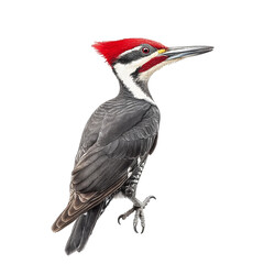Obraz premium Pileated woodpecker perched black background striking red crest