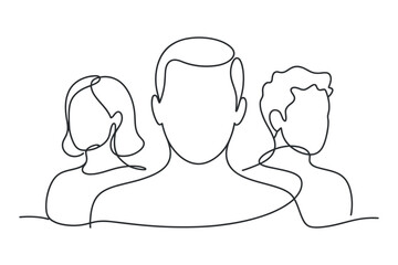 Three people in continuous line art style portrait illustration