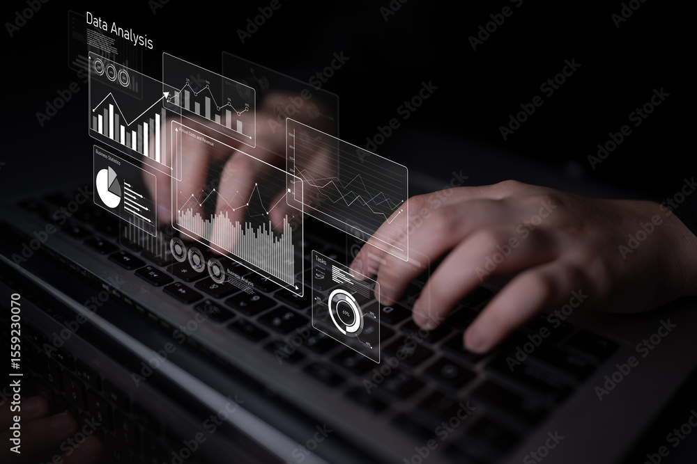 Aufkleber business data analysis dashboard showing charts, statistics, and performance metrics for decision-ma