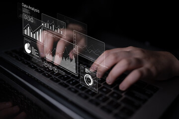 Business data analysis dashboard showing charts, statistics, and performance metrics for...