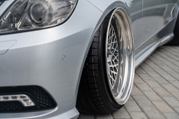 Close-Up of Custom Car Wheel and Tire Excellence. 