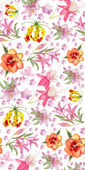 Delicate floral collage featuring watercolor illustrations of vibrant flowers and foliage