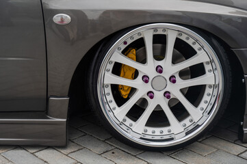 Close-Up of Custom Car Wheel and Tire Excellence. 