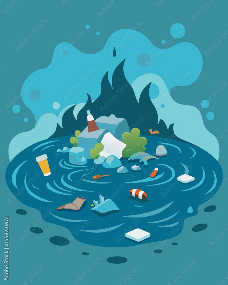 Poster a hazy mass of debris and rubbish swirling together in a neverending cycle within a garbage patch on