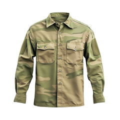 Camouflage Shirt: An expertly crafted camouflage shirt, with a focus on the intricate pattern design, texture and details.