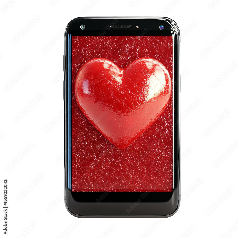 Aufkleber smartphone displaying a large red heart on a red textured background