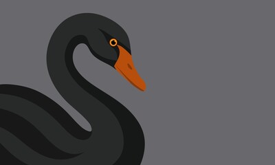 Minimalist illustration of a black swan in side profile. Elegant flat design style with smooth curves. Ideal for nature, wildlife, and modern design themes.