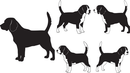 Beagle Dog Breed Silhouette Vector Set vector illustration