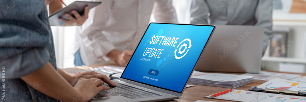 Poster Software update on computer for brisk version of device software upgrade