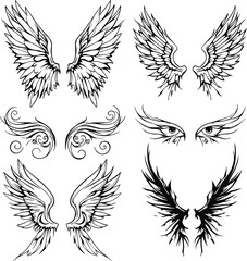 Obraz premium Ornamental Winged Frame Featuring Symmetrical Feathers and Elegant Border Accents in Minimalist Silhouette Style