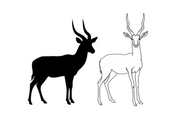 Antelope Gazelle Horns Black Silhouette and Line Art African Wildlife