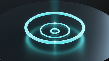 Three glowing blue rings creating a pulsating, futuristic energy effect on a dark, glossy surface.