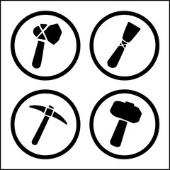 ancient tool icons with axe chisel pick