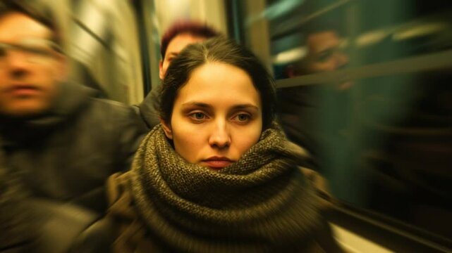 Strangers on a Subway Ride in the City During Rush Hour Generative AI