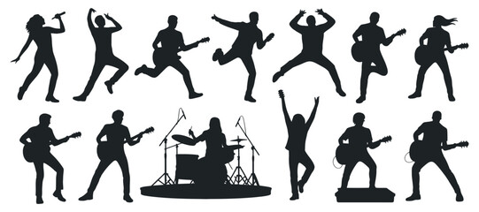 Silhouettes of Musicians Performing on Stage