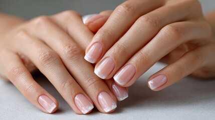 Fototapeta premium Beautiful gradient nails showcase pastel lavender and peach hues, featuring delicate white clouds in soft, dreamy lighting