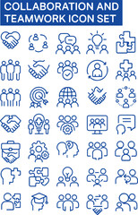 Blue Teamwork and Collaboration Icon Set on White Background
