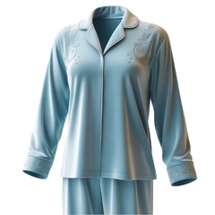 one set of light blue pajamas on a white background