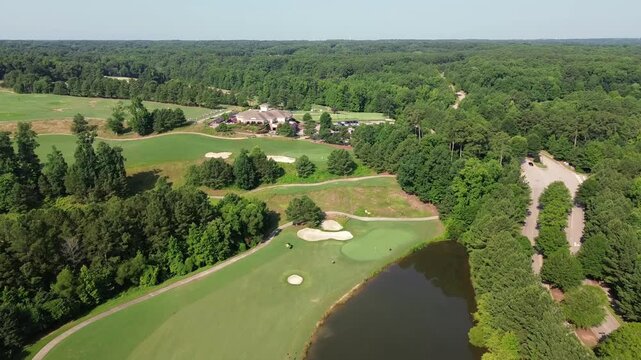 Aerial shot of the Lonnie Poole golf course on the NC State Centennial campus in Raleigh
