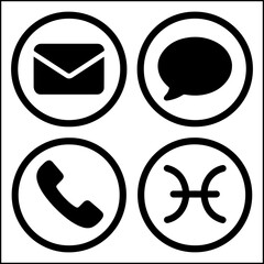 Communication icons with mail phone chat signal