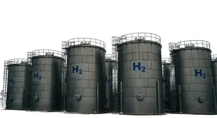 Fototapeta premium Hydrogen storage tanks isolated on transparent background
