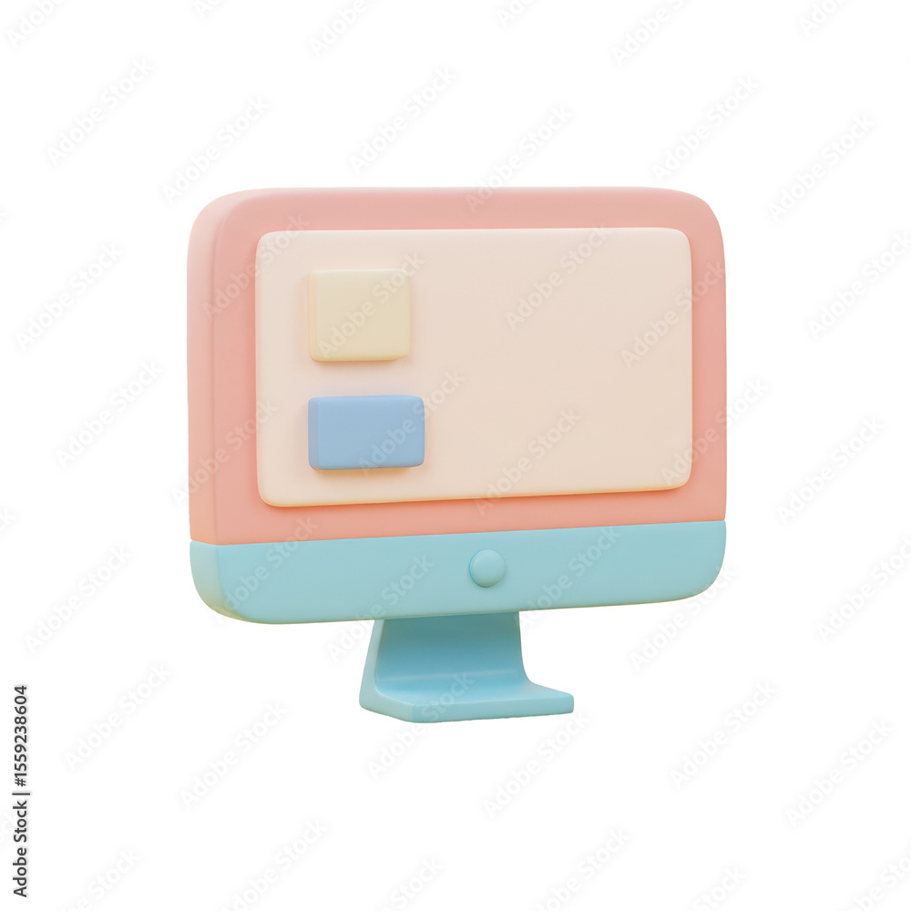 Fototapete pastel-colored 3d render of a computer monitor simple interface design
