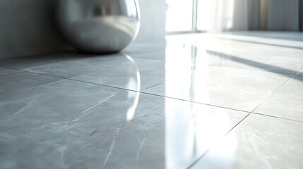 Matte floor sealant texture with natural light illustrating smooth surface and reflections in an industrial setting