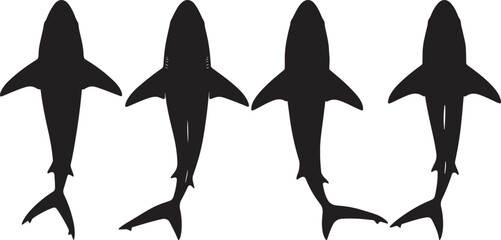 Shark Swimming Top View Marine Silhouette Vector Set vector illustration