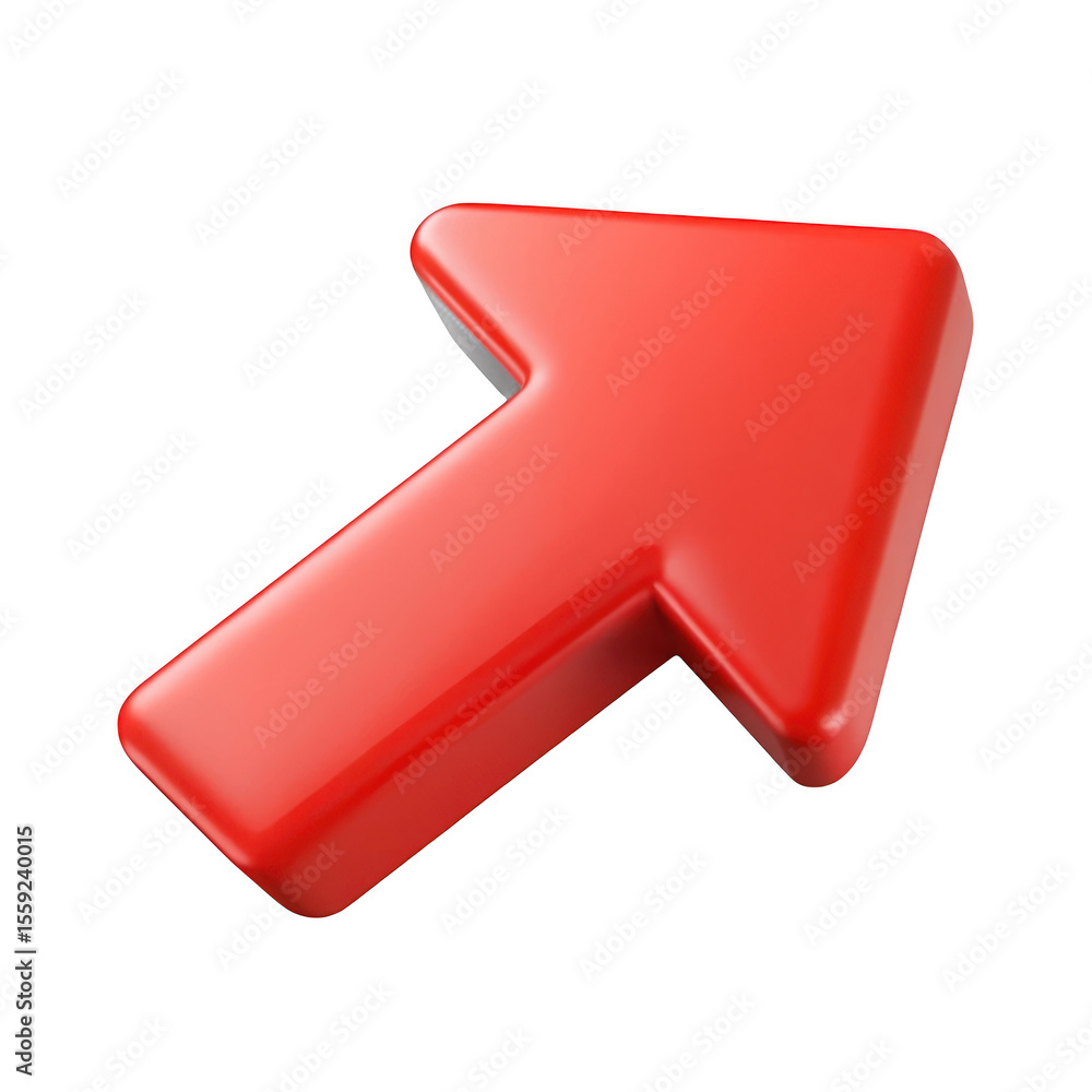 Poster glossy red arrow pointing up and right isolated on transparent background