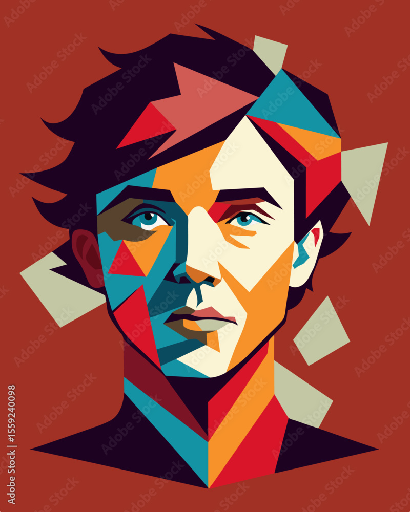 Poster an abstract piece featuring disorienting fragmented images of a persons face each one appearing dist