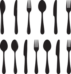 Spoon Knife Fork Kitchen Utensils Silhouette Vector Set vector illustration