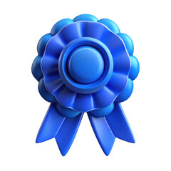 Blue ribbon rosette award isolated on transparent background