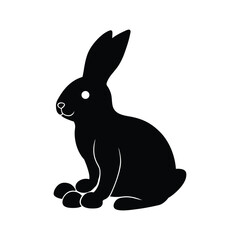 Cute chocolate bunny sitting among colorful jellybeans in Easter setting Vector silhouette