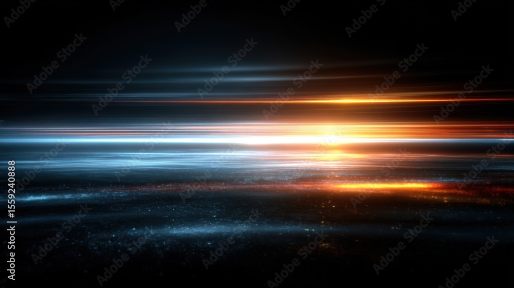 Poster bright streaks of light in orange and blue create a captivating display against a dark background, s