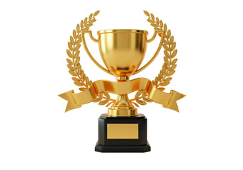 Isolated Golden Trophy with Laurel Wreath, Achievement and Success