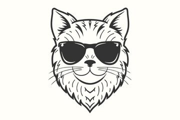 An illustration of a feline face wearing dark glasses and displaying a cheerful expression