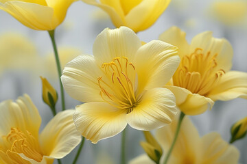 Obraz premium A close-up of delicate pastel yellow flowers with detailed petals.
