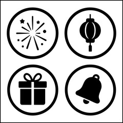 Festival icons with firework lantern gift bell