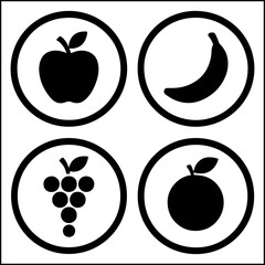 Fruit icons with apple banana orange grape