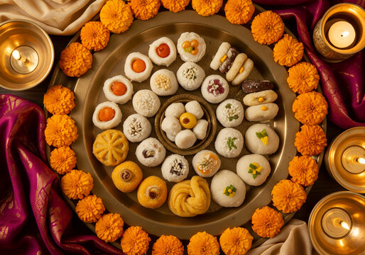 Traditional Bangladeshi Sweets Platter with Cultural Decor