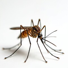 Detailed illustration of mosquito on white. Insect closeup shows dangerous pest anatomy, including wings antennae legs. Biology, health, medicine, diseases like malaria dengue, insect control,