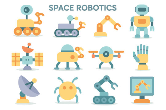 Space robotics vector illustration design for science and technology posters in flat style