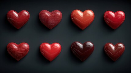 Assorted colorful decorative heart-shaped candy on a White surface, some adorned with floral embellishments to express affection for Valentine's Day or special occasions