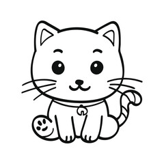 Kawaii Cartoon Cat Coloring Page Illustration