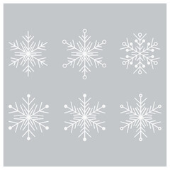 White Snowflake Icons Collection - Winter Holiday Vector Symbols on Gray Background